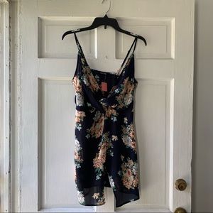 Banjul Navy Blue Spaghetti Strap Flower Blouse